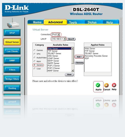 Forwordport D-link 2640 T