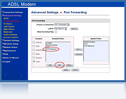 Modem - Port Forwarding