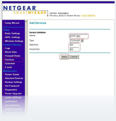 Forwordport NETGEAR D834G