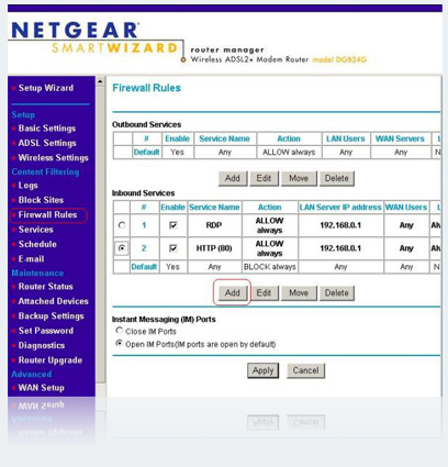 Forwordport NETGEAR D834G