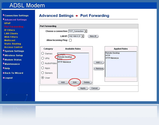 Modem - Port Forwarding