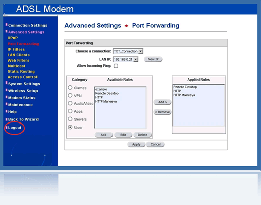 Modem - Port Forwarding